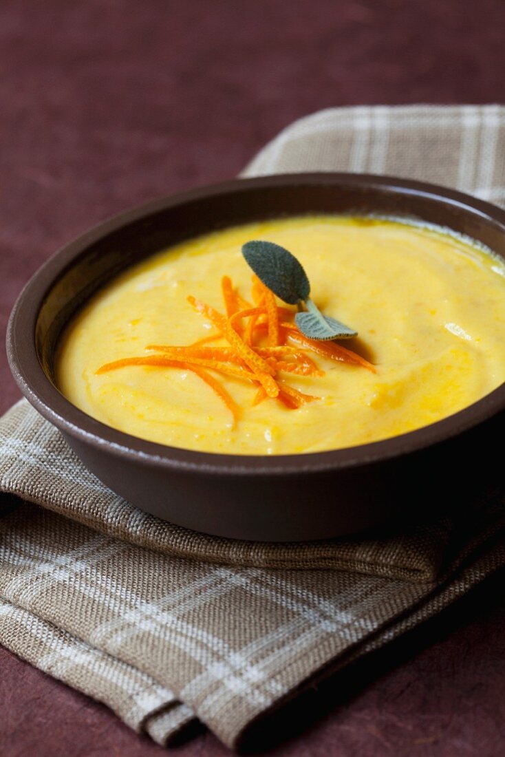 Cream of pumpkin soup with orange and sage