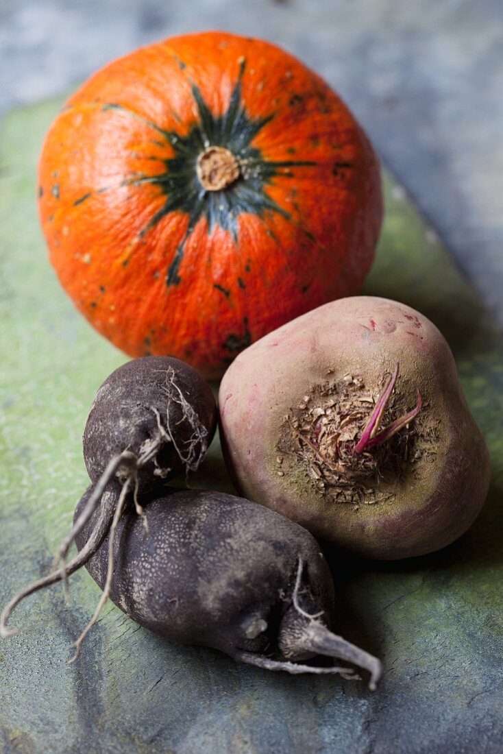 Black radish, beetroot and a pumpkin