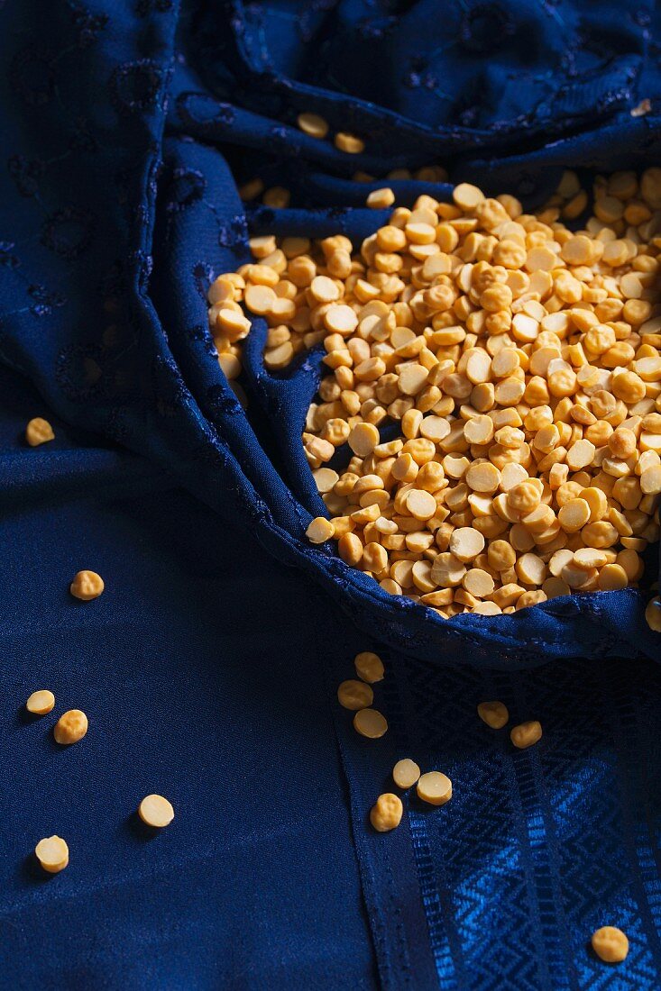 Chana Dhal (yellow lentils) in a blue silk sari