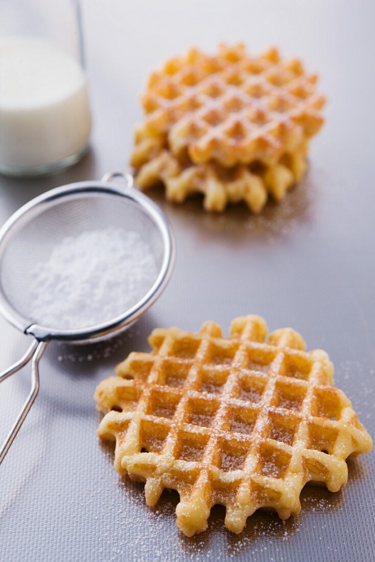 Waffles with icing sugar