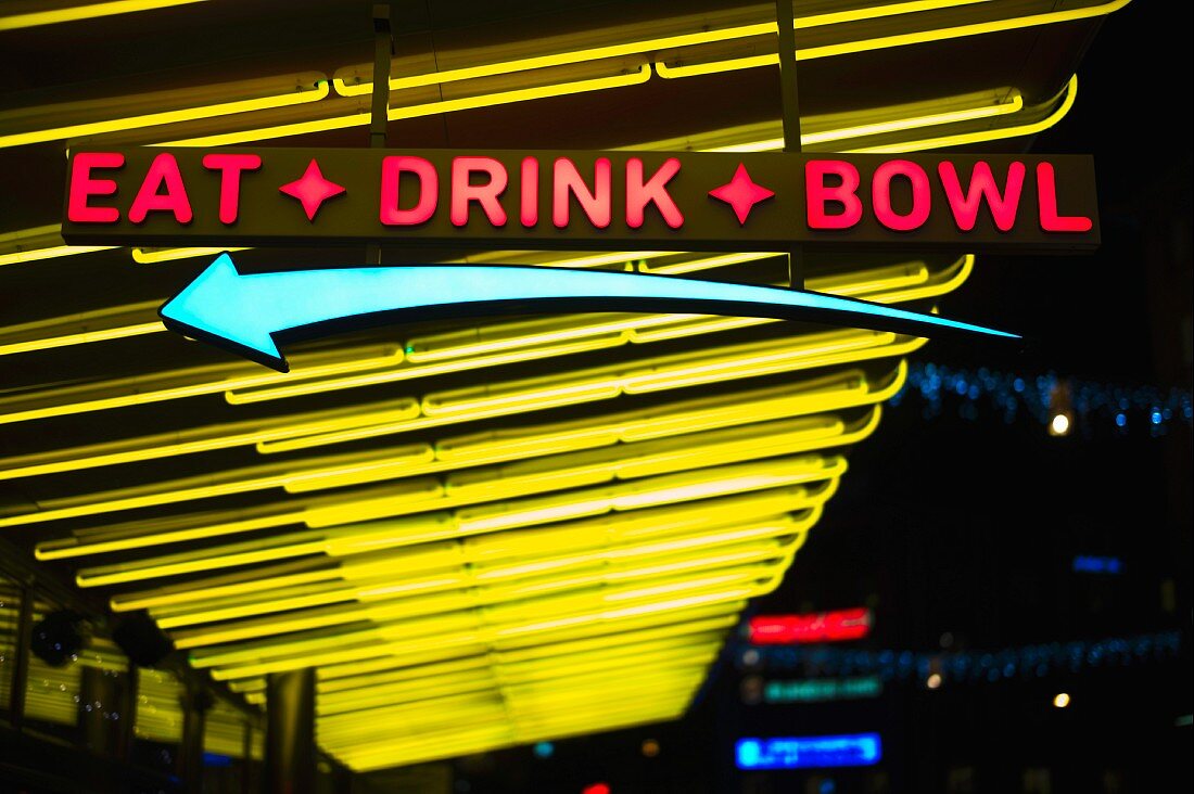 Eat, Drink, Bowl Neon Sign