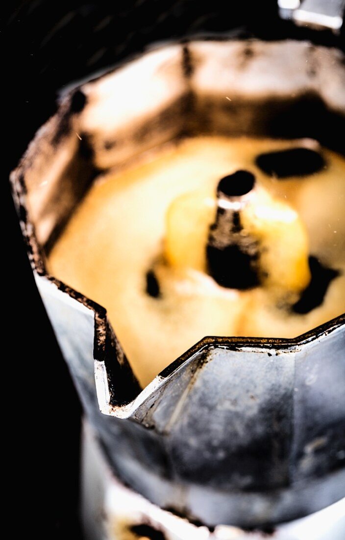 Coffee bubbling in an espresso maker