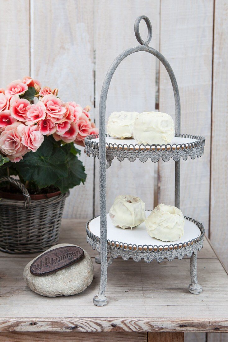 Mini Bundt cakes on a cake stand