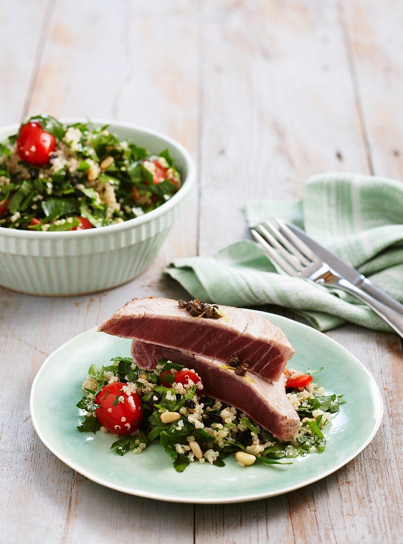 Caper, tuna and quinoa parsley salad