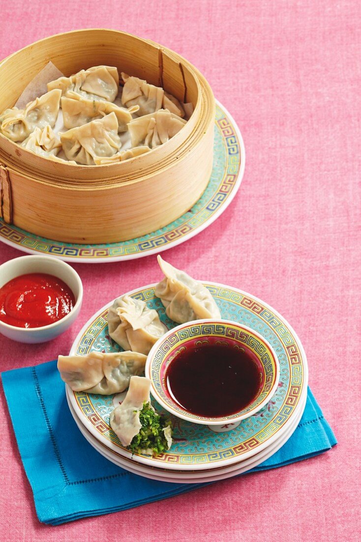 Snowpea and spinach dumplings