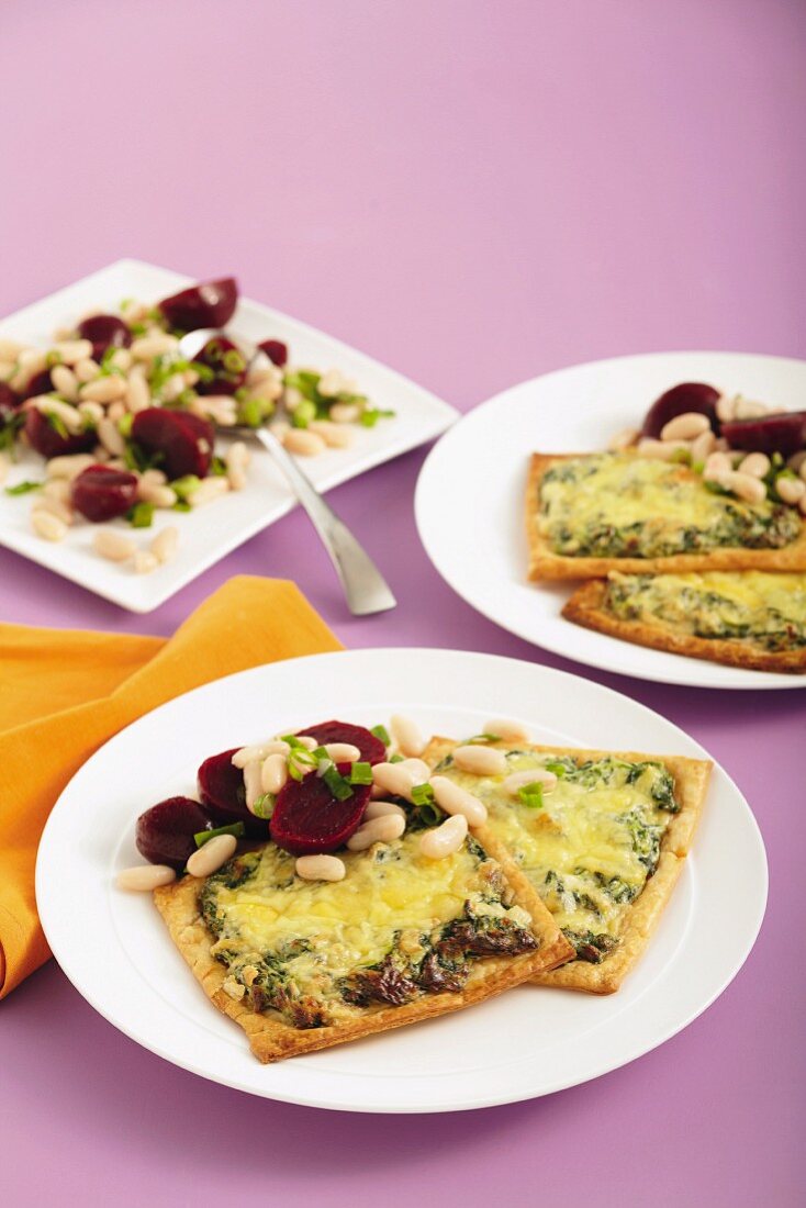 Ricotta spinach tarts with beet salad