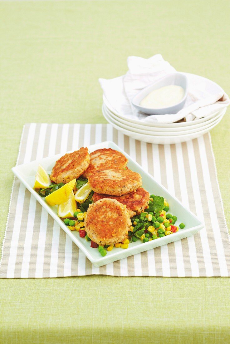 Salmon and noodle patties