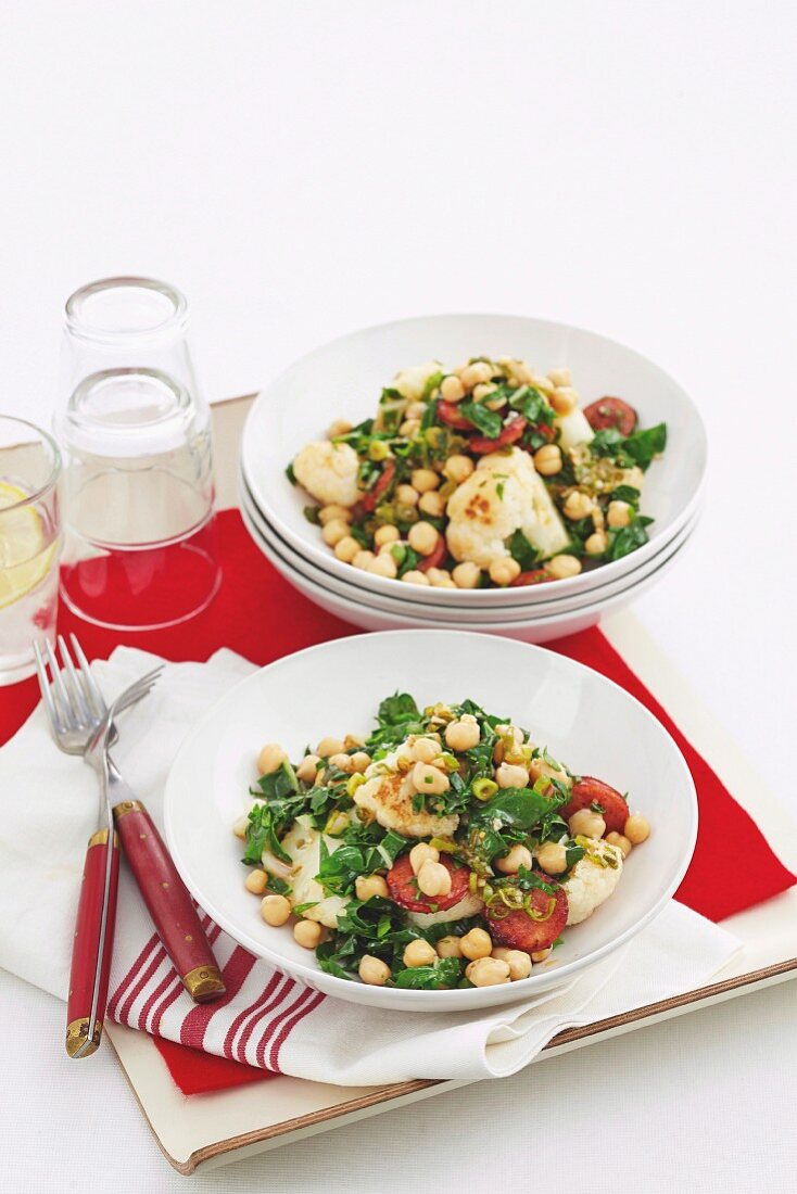 Warm chorizo and cauliflower salad