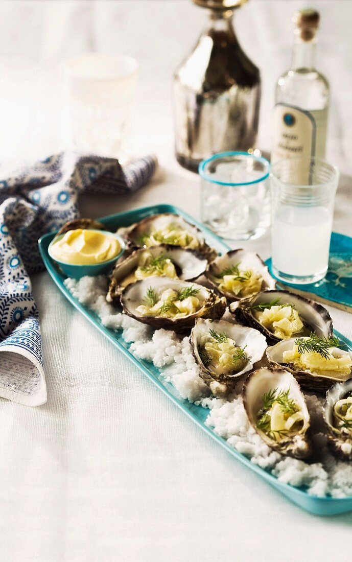 Oysters with pickled fennel and crème fraîche