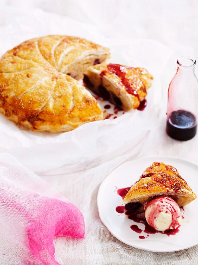 Cherry Pithiviers (puff pastry cake with an almond and cherry filling, France)