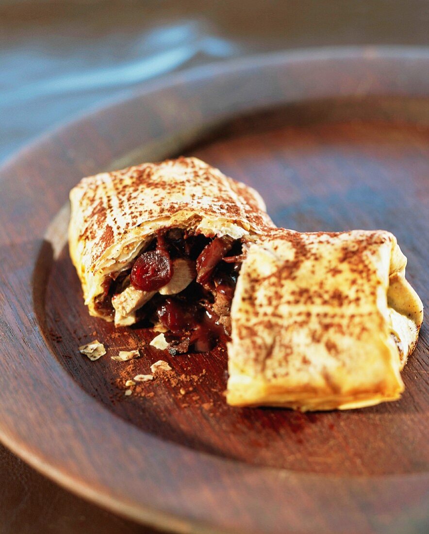 A pancake filled with dried fruit and nuts