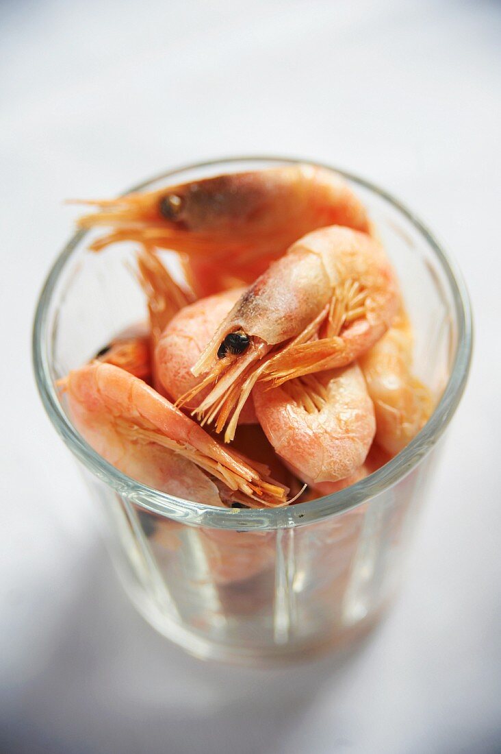 Cooked prawns in a glass