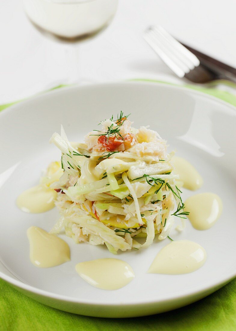 Kohlrabi salad with crab, apple and mayonnaise