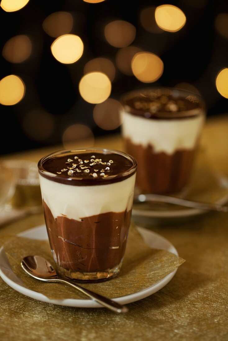 White and dark chocolate mousse with chocolate glaze