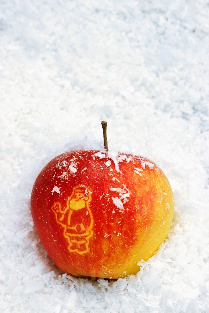 Father Christmas carved into an apple