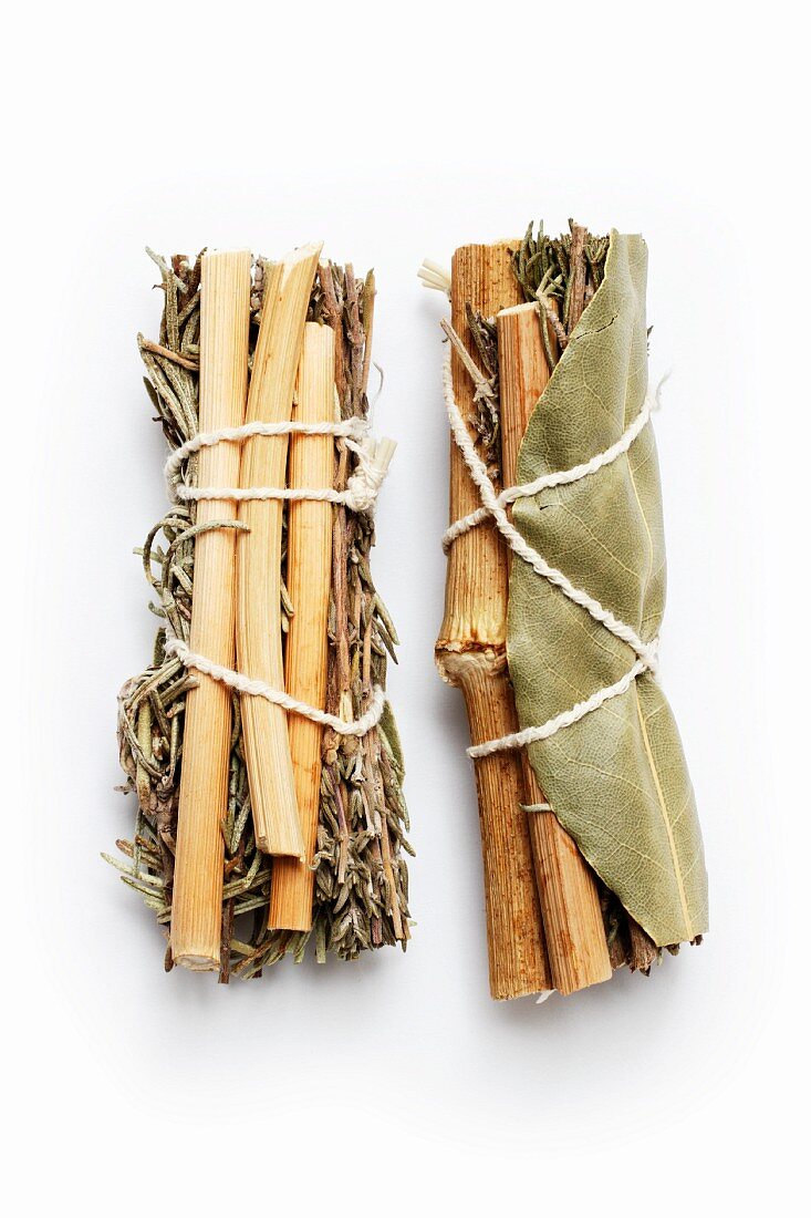 Dried bunches of herbs tied together