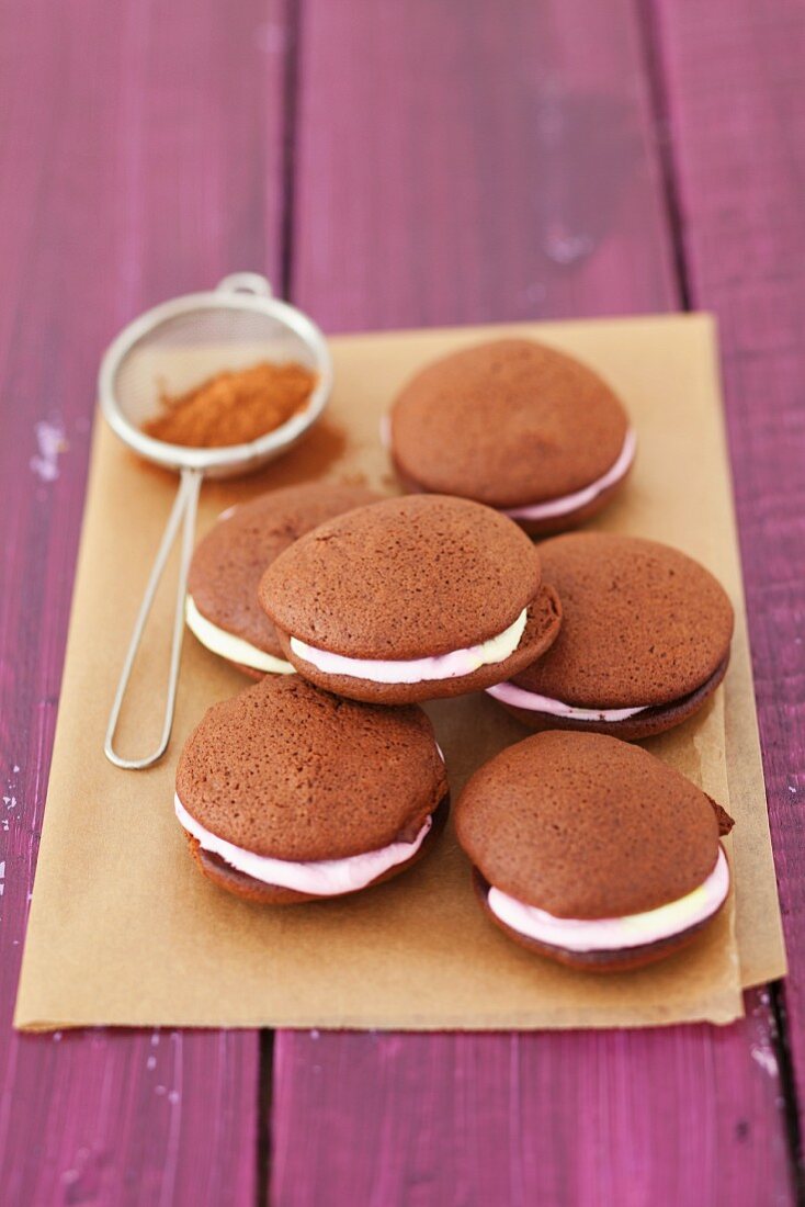 Whoopie pies on baking paper