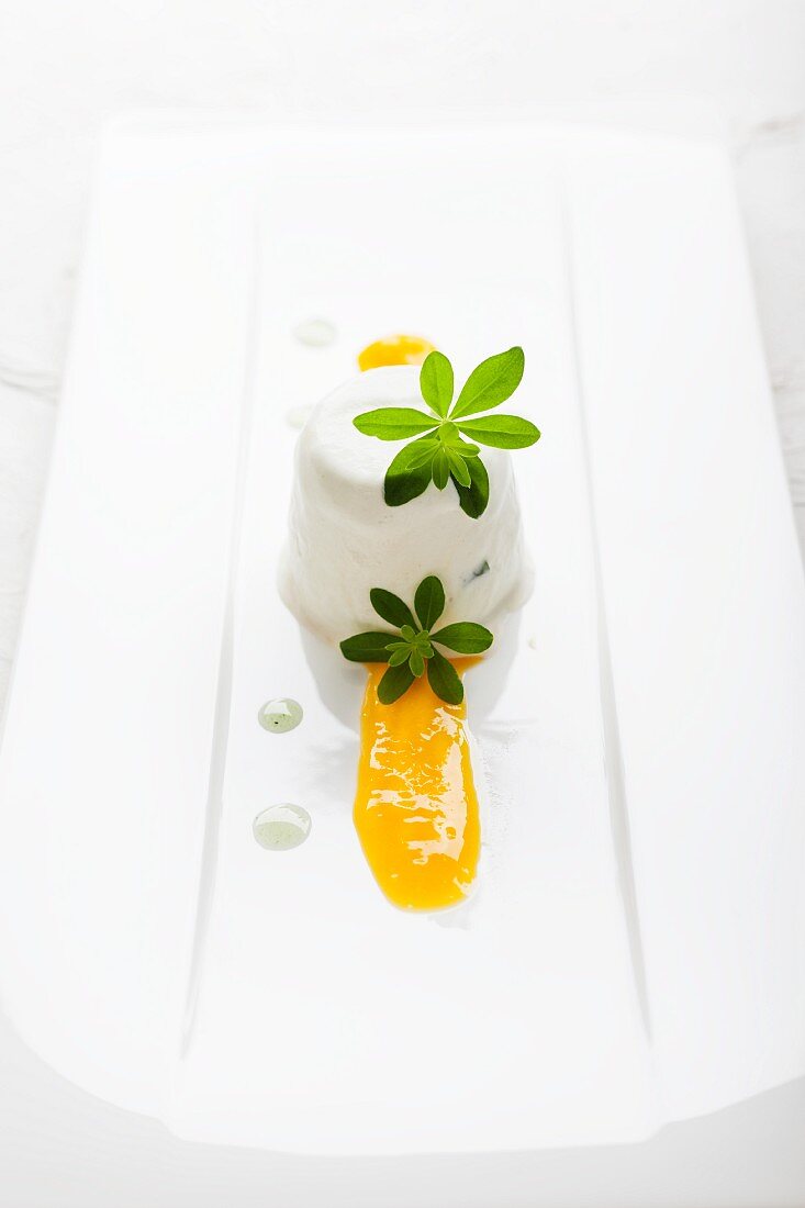 Panna Cotta mit Waldmeister und Orangensauce