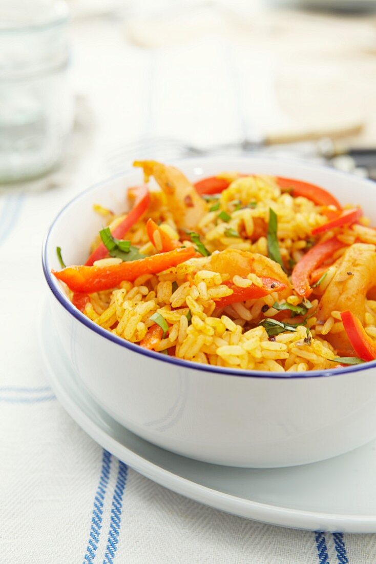 Chilli rice with prawns