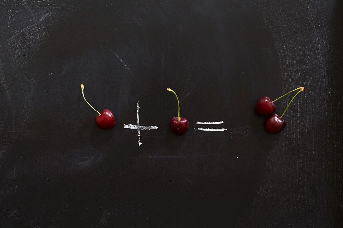 One Cherry plus one cherry equals a pair of cherries