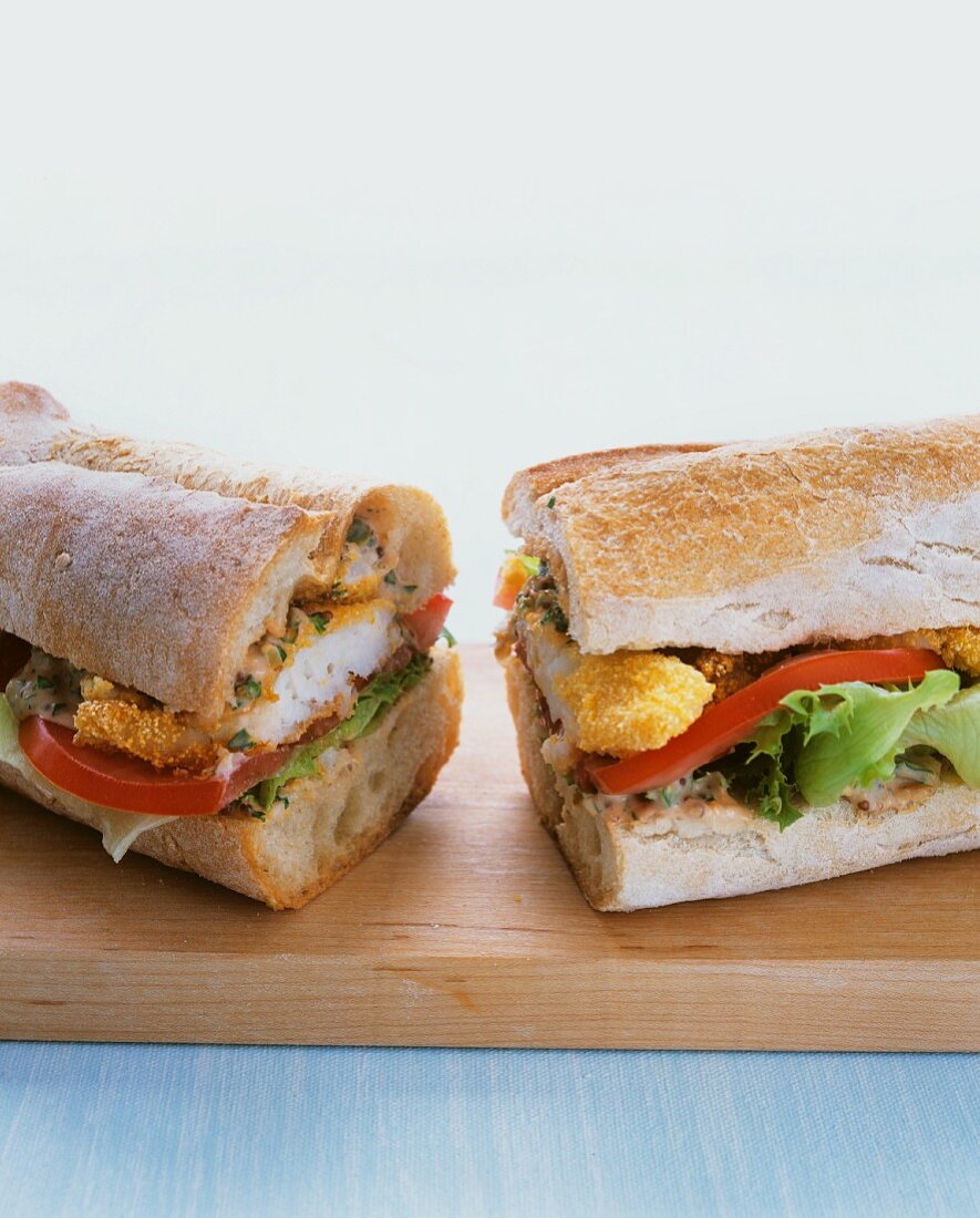 Baguette sandwich with battered fish