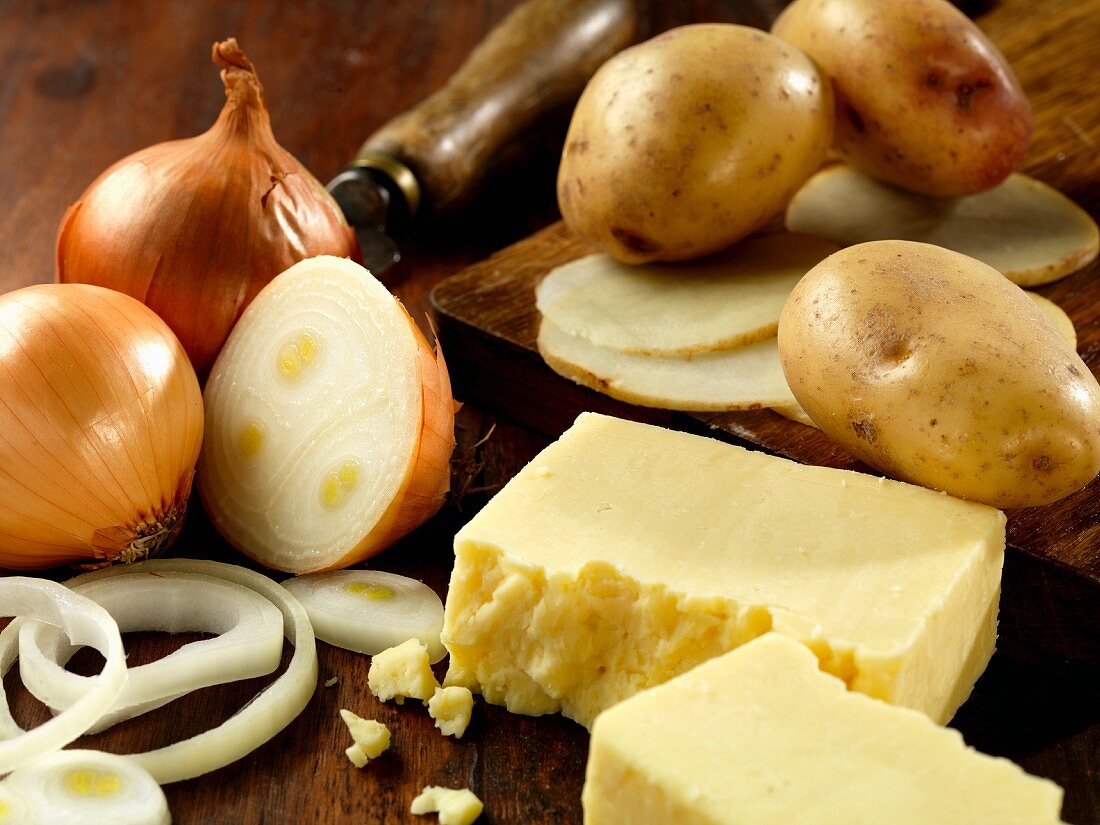 Ingredients for cheese and onion crisps