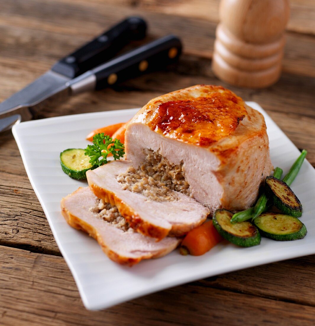 Stuffed turkey breast with a side of vegetables
