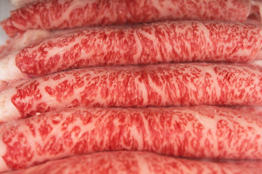 Steak vom Kobe-Rind, hauchdünn geschnitten