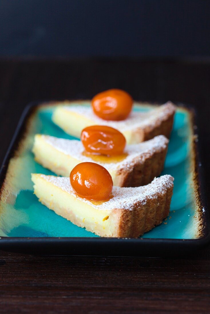 Three slices of citrus tart for carnival in Italy