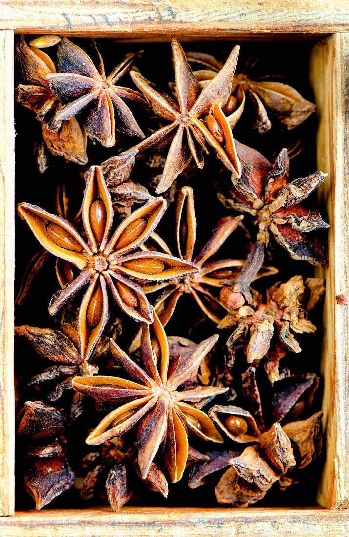Star anise in a wooden box