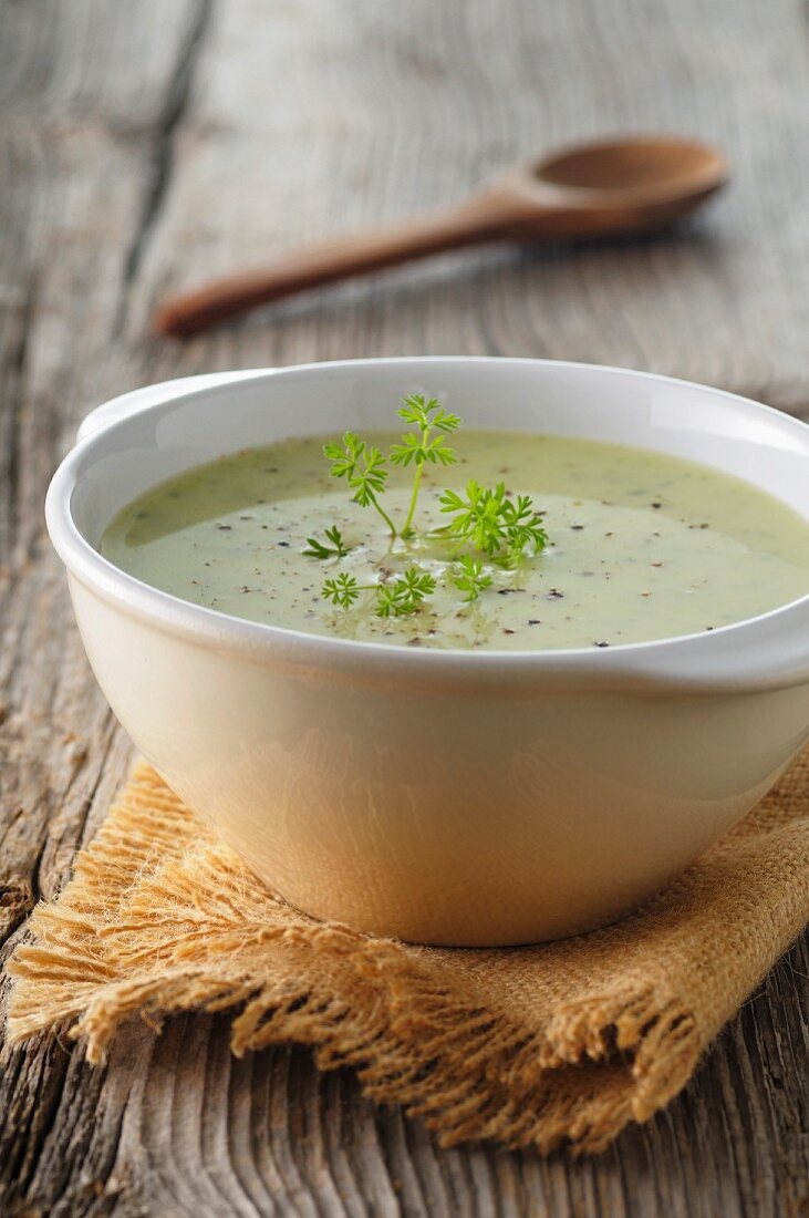 Cream of asparagus soup with chervil