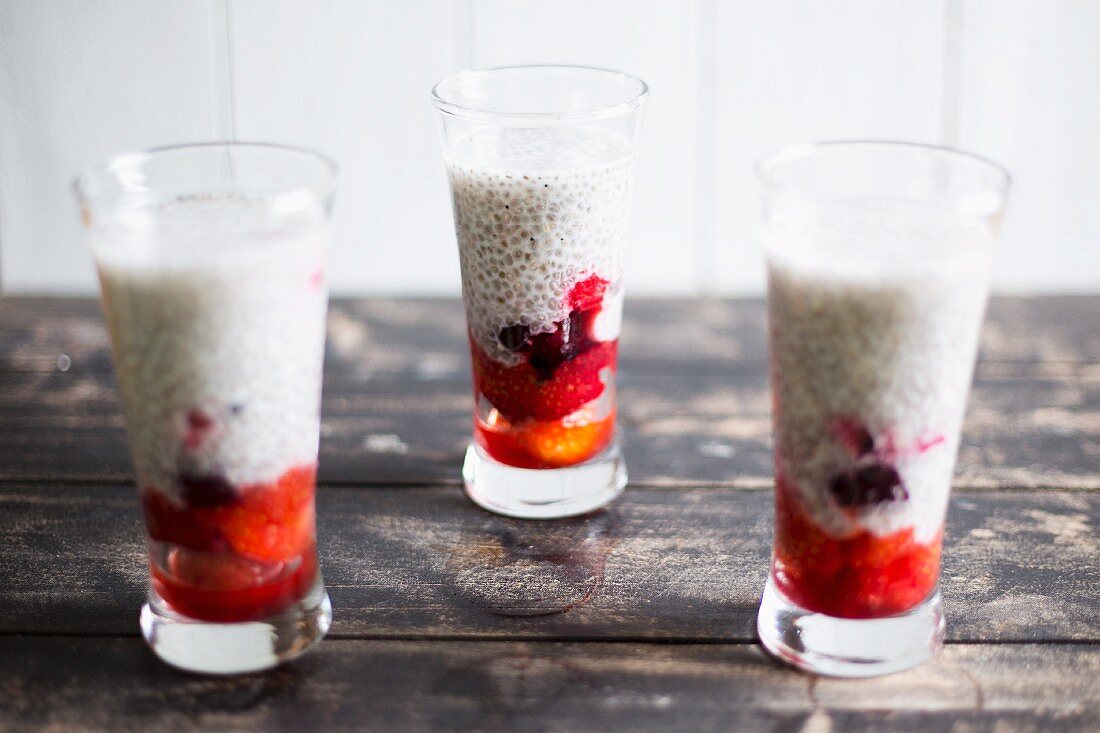 Chia pudding with coconut cream and berries