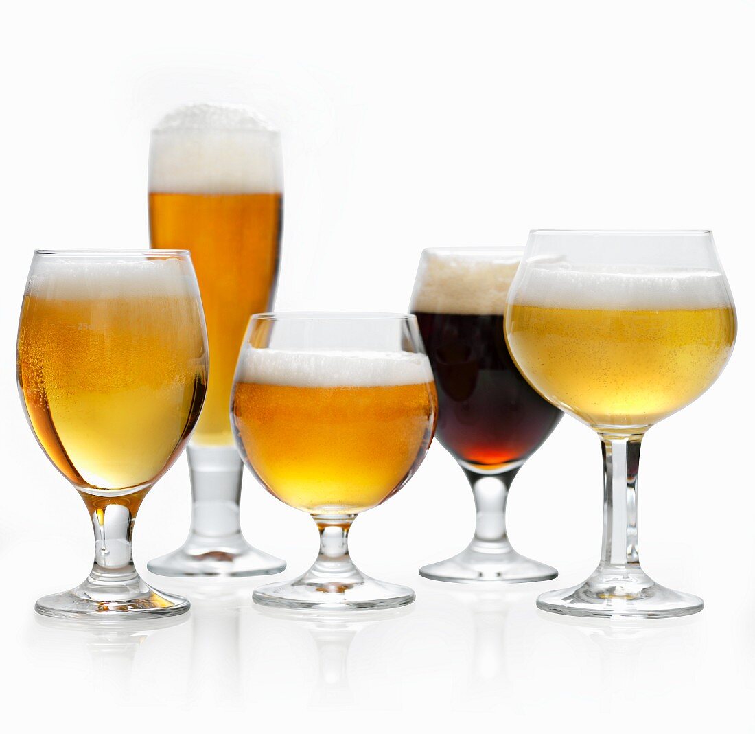 Various types of beer in glasses