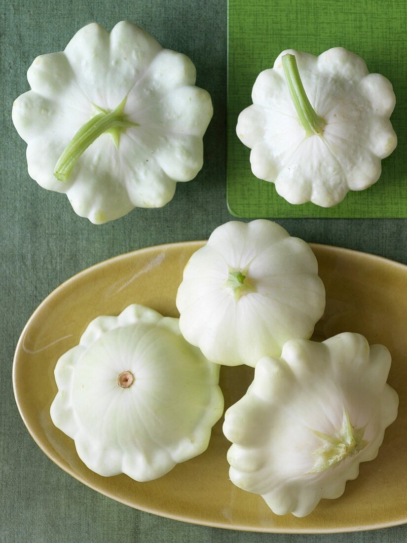 White patty pan squashes (seen above)