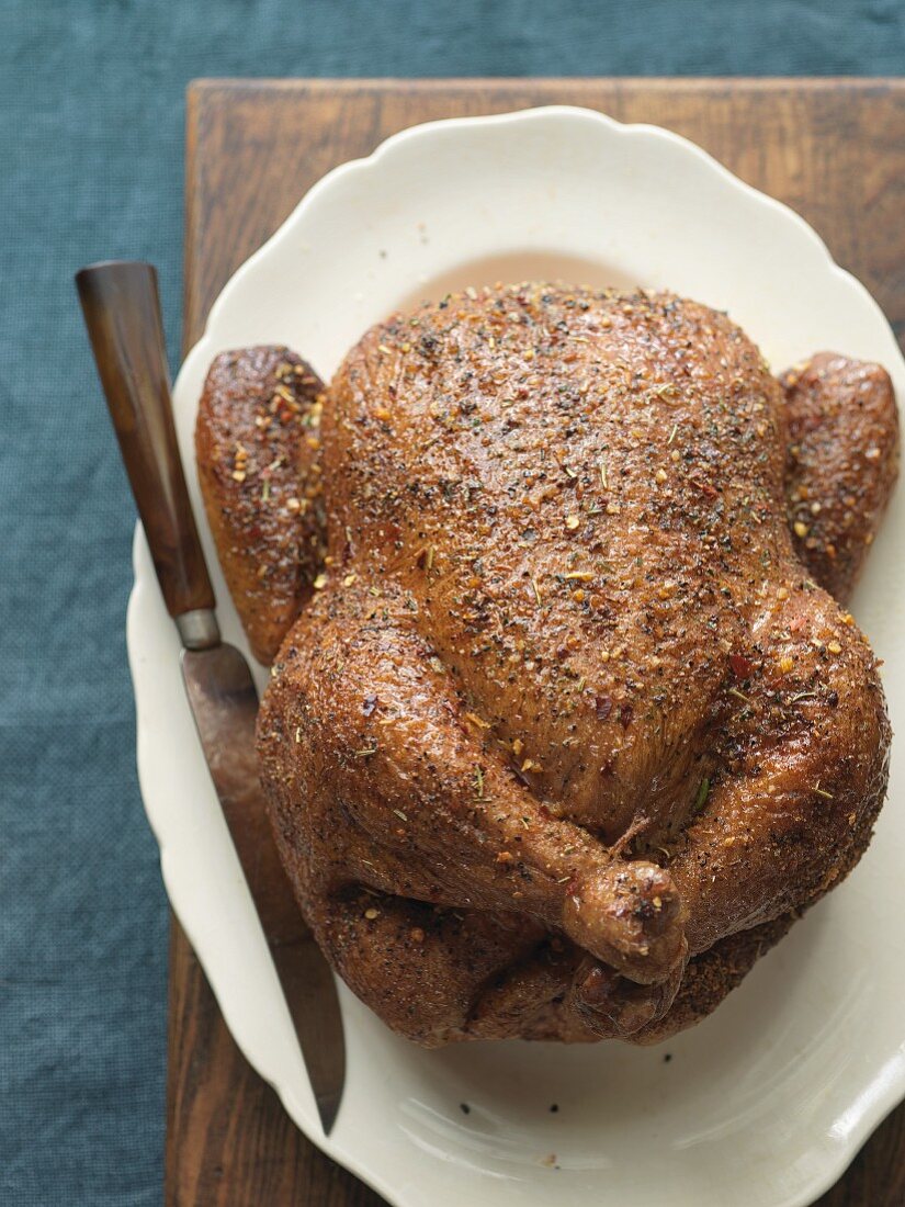 Roast chicken with a pepper crust