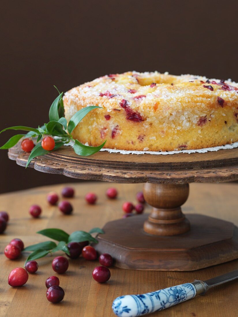 Cranberry cake on a cake stand