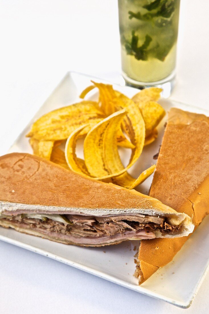 A Cuban sandwich (a sandwich made with Cuban bread, USA)