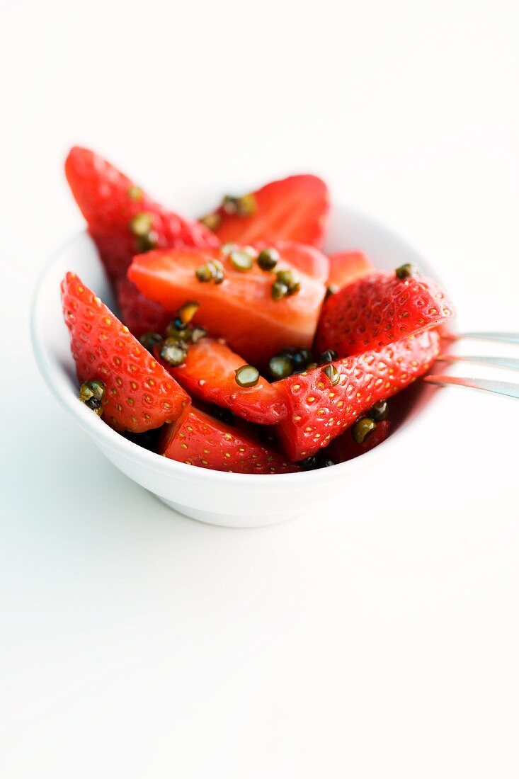 Fresh strawberries with green pepper