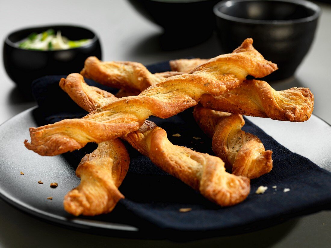 Cheese and chive pastry twists