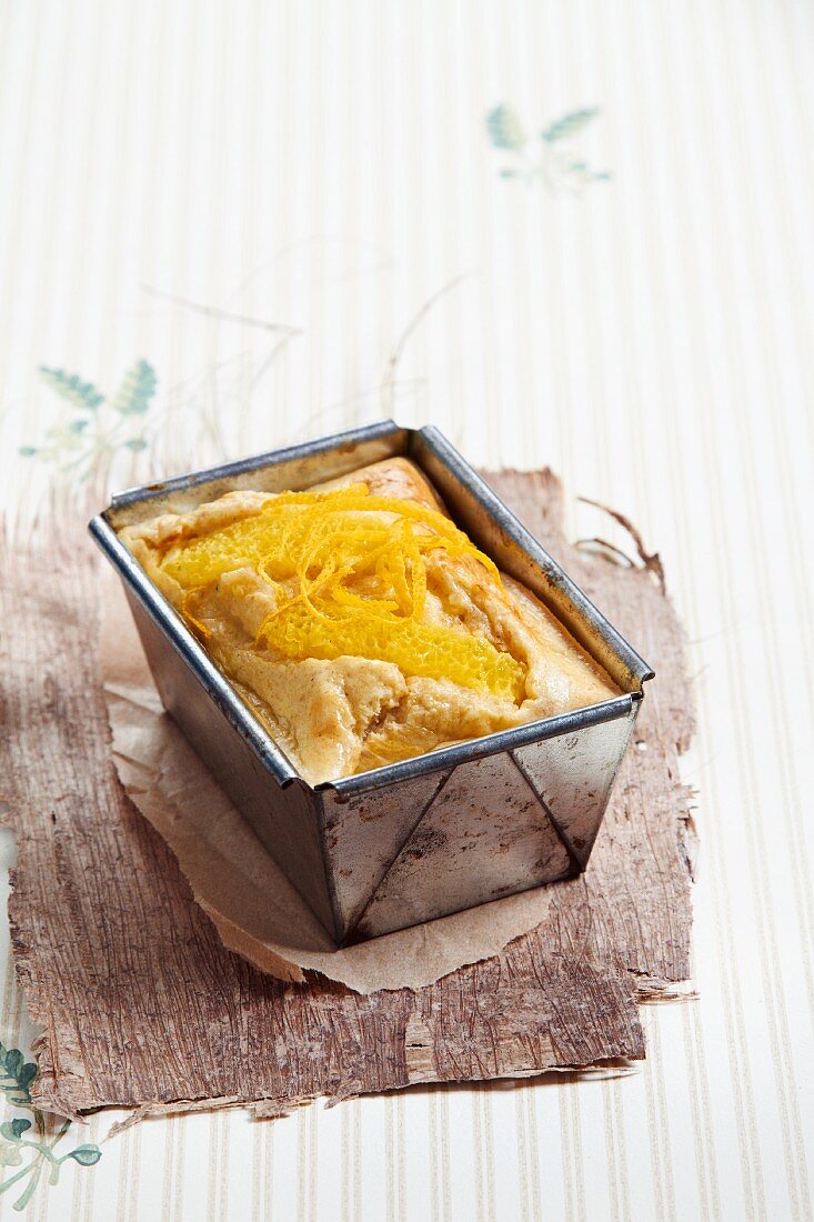 Lemon cake in a baking tin
