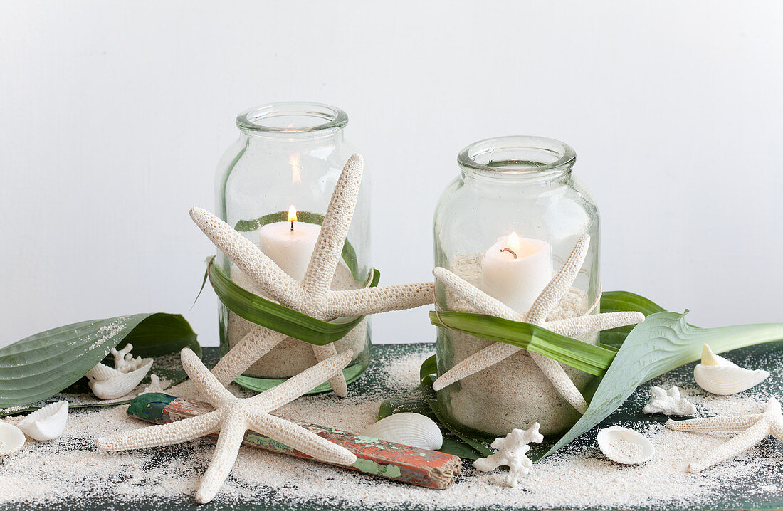 Lanterns with starfish and beach decorations