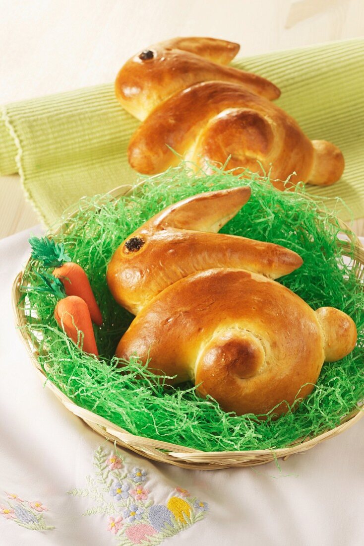 Bred rabbits in an Easter nest