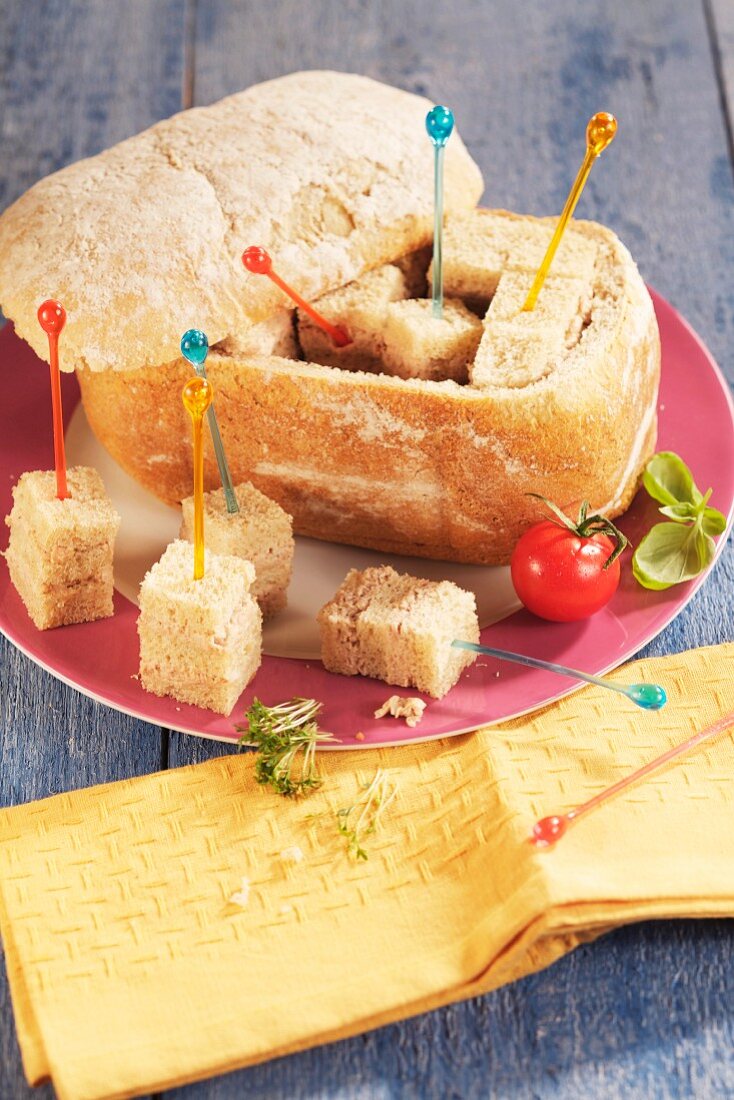 Party bread decorated with toothpicks