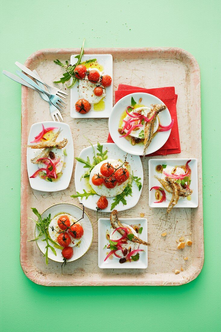 Tablett mit zwei verschiedenen Mozzarellagerichten