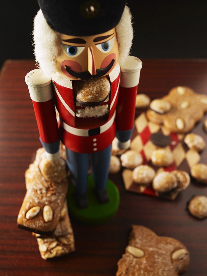 Various types of gingerbread and a nutcracker