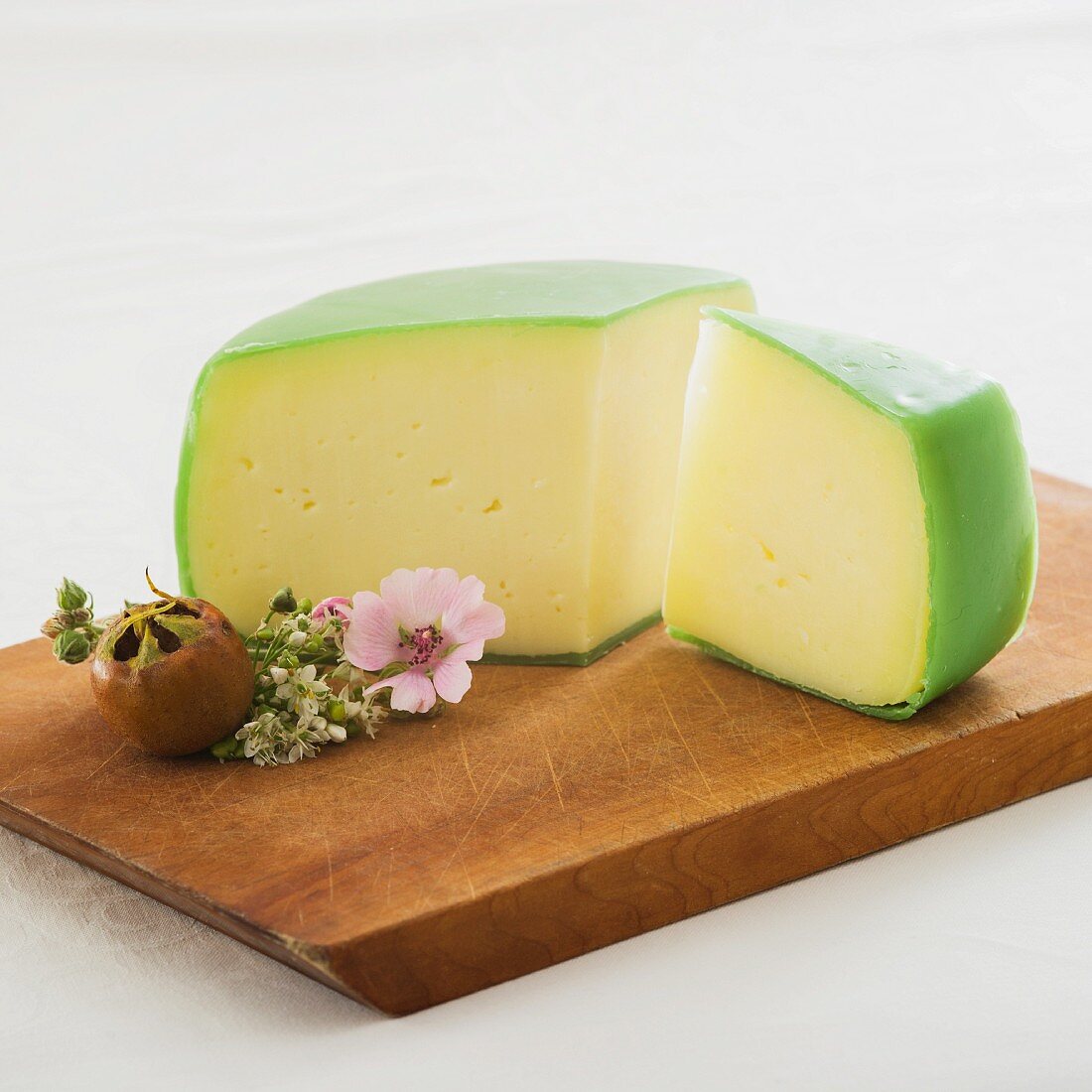 Organic cheese with a green rind
