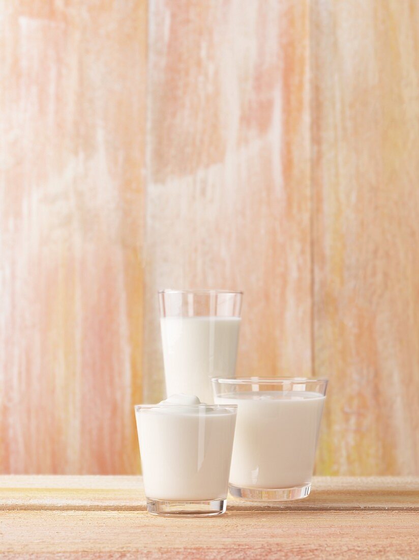 Assorted dairy products in glasses