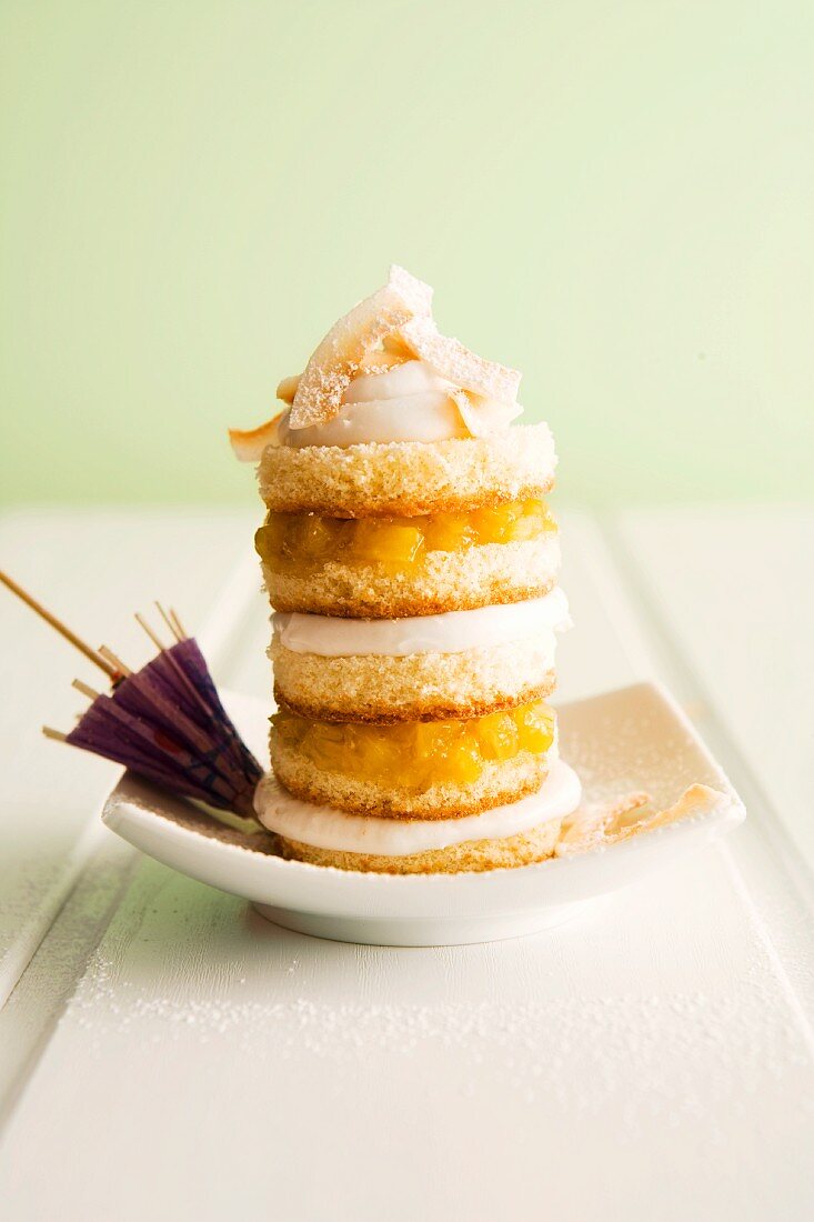 Pina Colada sponge cake tower