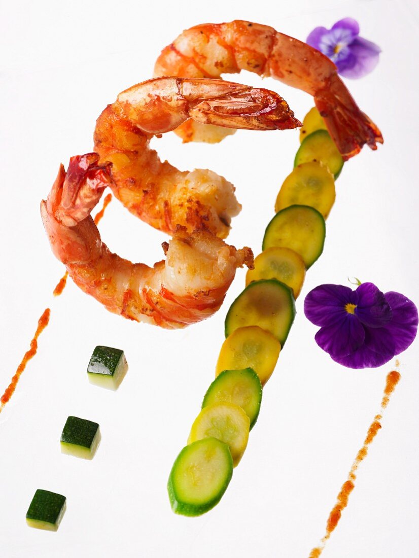 Fried prawns with courgettes