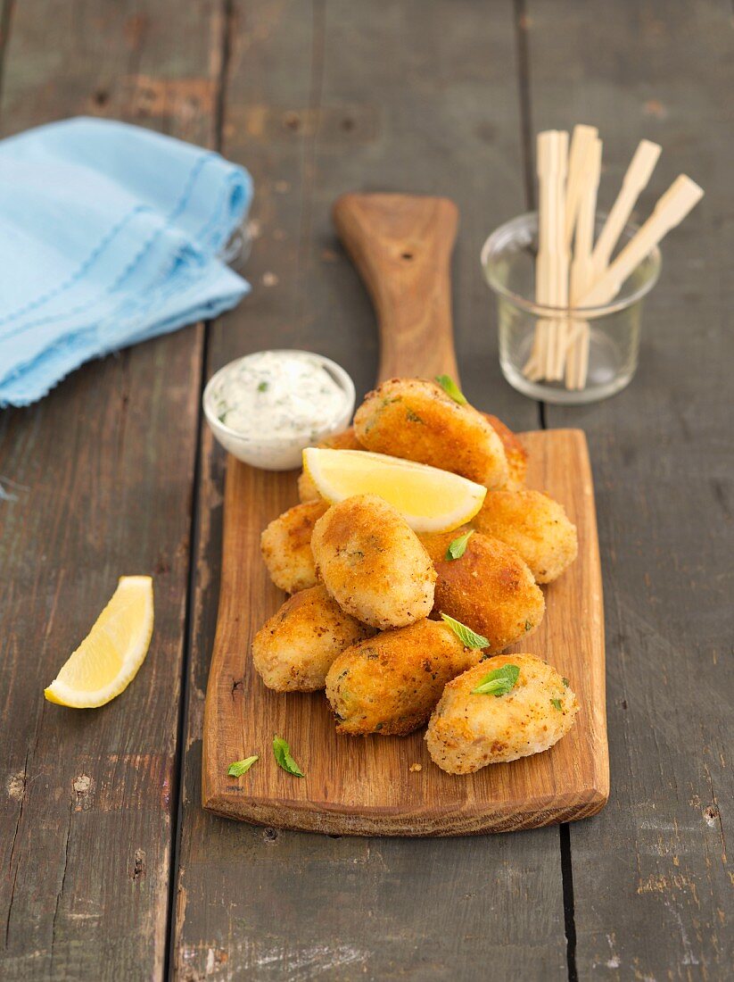 Salmon and potato croquettes with mint mayonnaise